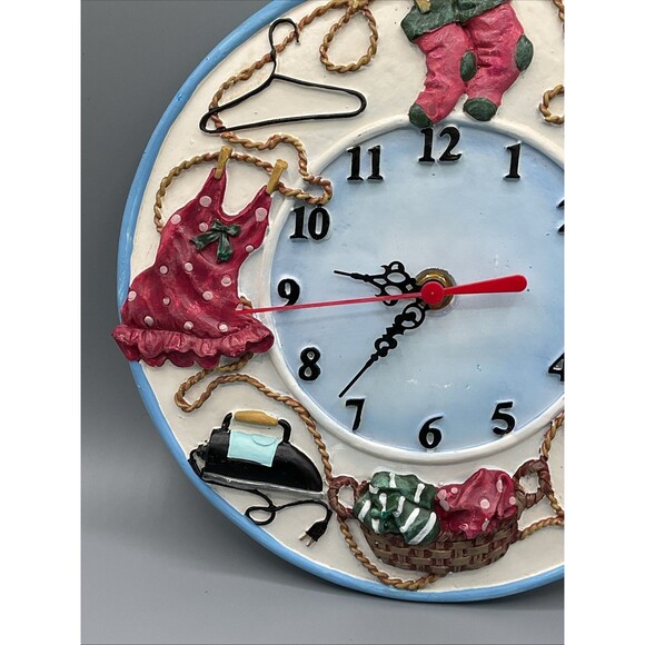American Country Style. Resin Han Painted Laundry Room Clock.9.75” Diameter,Vtg - Picture 7 of 13
